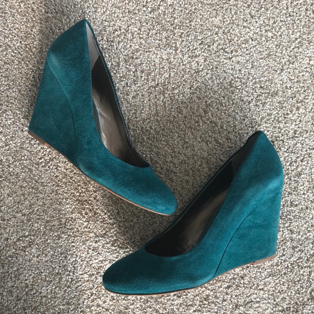 Teal suede wedge